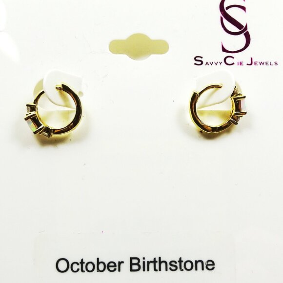 SAVVY CIE JEWELRY October Birthstone Gold Plated Kyocera Opal & CZ Hoop … - Picture 9 of 9